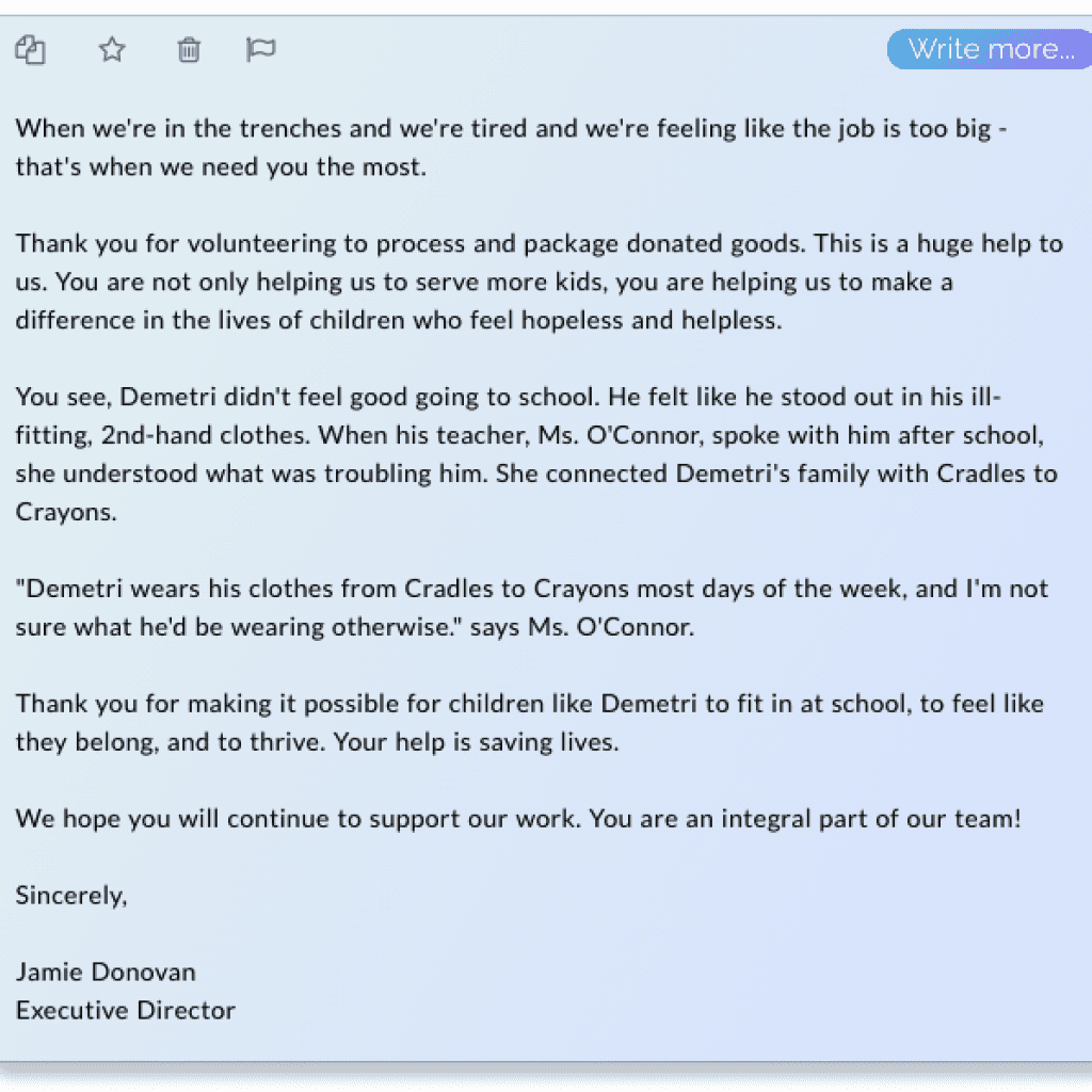 Thank You letter written by Fundwriter.ai